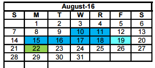 District School Academic Calendar for Crockett Elementary for August 2016