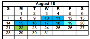 District School Academic Calendar for Travis Elementary for August 2016