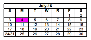 District School Academic Calendar for Bowie Elementary for July 2016
