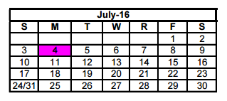 District School Academic Calendar for Travis Elementary for July 2016