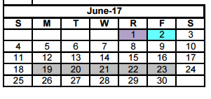 District School Academic Calendar for Bonham Pk for June 2017