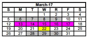 District School Academic Calendar for Bonham Pk for March 2017