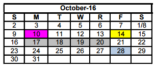 District School Academic Calendar for Crockett Elementary for October 2016