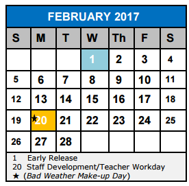 District School Academic Calendar for Byron P Steele II HS for February 2017