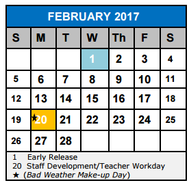 District School Academic Calendar for Jjaep Instructional for February 2017