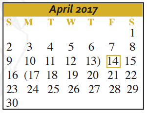 District School Academic Calendar for Mcqueeney Elementary for April 2017