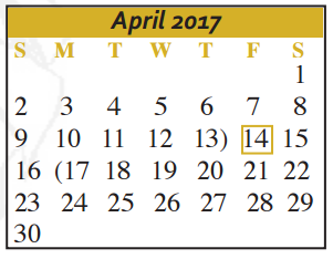 District School Academic Calendar for Juvenile Detention Center for April 2017