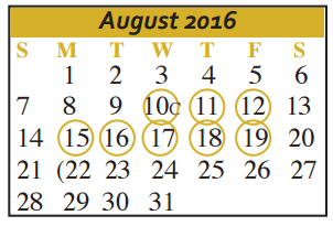 District School Academic Calendar for Briesemeister Middle School for August 2016