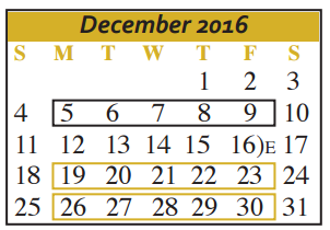 District School Academic Calendar for Patlan Elementary for December 2016