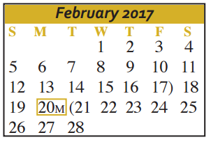 District School Academic Calendar for Mercer & Blumberg Lrn Ctr for February 2017