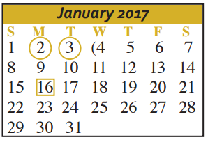 District School Academic Calendar for Joe F Saegert Sixth Grade Center for January 2017