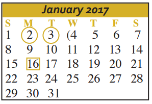 District School Academic Calendar for Patlan Elementary for January 2017