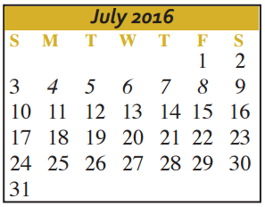 District School Academic Calendar for Mcqueeney Elementary for July 2016