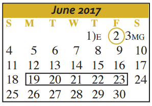 District School Academic Calendar for Briesemeister Middle School for June 2017