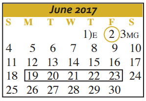 District School Academic Calendar for Mercer & Blumberg Lrn Ctr for June 2017