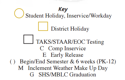 District School Academic Calendar Legend for Juvenile Detention Center