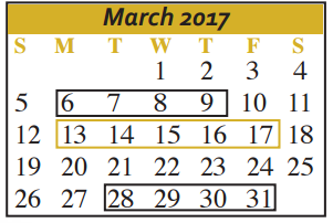 District School Academic Calendar for Juvenile Detention Center for March 2017