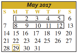 District School Academic Calendar for Juan Seguin Pre-kindergarten for May 2017