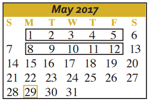 District School Academic Calendar for Joe F Saegert Sixth Grade Center for May 2017