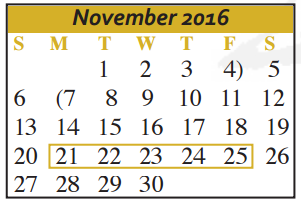 District School Academic Calendar for Briesemeister Middle School for November 2016