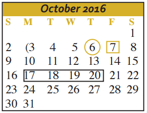 District School Academic Calendar for Joe F Saegert Sixth Grade Center for October 2016