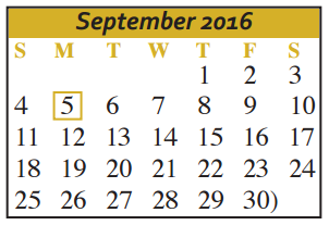 District School Academic Calendar for Lizzie M Burges Alternative School for September 2016