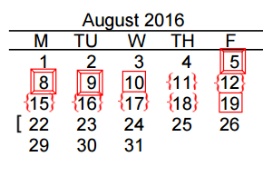 District School Academic Calendar for B L Gray Junior High for August 2016