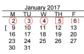 District School Academic Calendar for B L Gray Junior High for January 2017