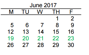 District School Academic Calendar for B L Gray Junior High for June 2017