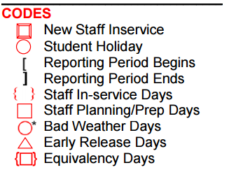 District School Academic Calendar Legend for Beto House