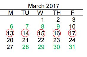 District School Academic Calendar for B L Gray Junior High for March 2017