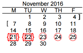 District School Academic Calendar for Elementary Aep for November 2016