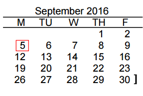 District School Academic Calendar for Elementary Aep for September 2016