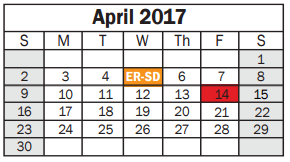 District School Academic Calendar for Stephanie Cravens Early Childhood for April 2017
