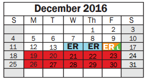 District School Academic Calendar for Sheldon Jjaep for December 2016