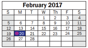 District School Academic Calendar for Sheldon Jjaep for February 2017