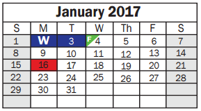 District School Academic Calendar for Sheldon Jjaep for January 2017