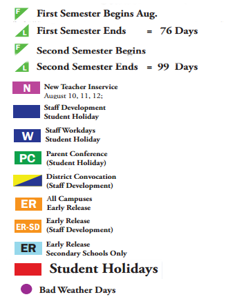 District School Academic Calendar Legend for Sheldon 6th Grade Campus