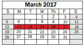 District School Academic Calendar for Sheldon Jjaep for March 2017