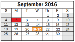 District School Academic Calendar for Sheldon 6th Grade Campus for September 2016
