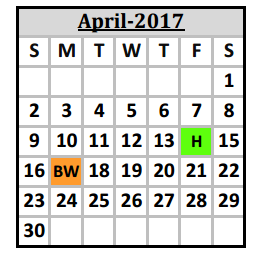 District School Academic Calendar for Tri Co Juvenile Detent for April 2017