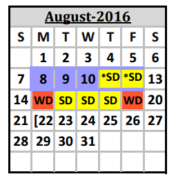 District School Academic Calendar for Henry W Sory Elementary School for August 2016