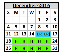 District School Academic Calendar for Douglass Learning Ctr for December 2016