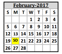 District School Academic Calendar for Henry W Sory Elementary School for February 2017