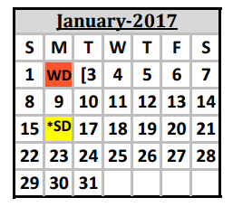 District School Academic Calendar for Fred Douglass School for January 2017