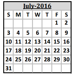 District School Academic Calendar for Washington Elementary for July 2016