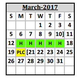 District School Academic Calendar for Tri Co Juvenile Detent for March 2017