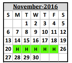 District School Academic Calendar for Henry W Sory Elementary School for November 2016