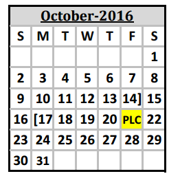 District School Academic Calendar for Jefferson Elementary for October 2016