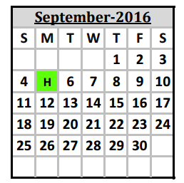 District School Academic Calendar for Fred Douglass School for September 2016